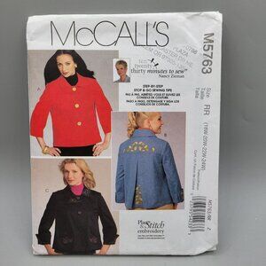 McCalls M5763 Womens Jacket Sewing Pattern 18W-24W Place Stitch Embroidery Uncut